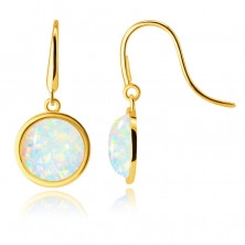 Cercei din aur de 14K – opal sintetic convex într-o montură rotundă, cârlig afro