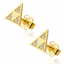 Cercei din aur 585 - triunghi strălucitor cu trei triunghiuri mai mici într-un decupat, zirconii mici