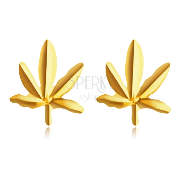 Cercei din aur galben de 14K – frunze de canabis, știfturi 