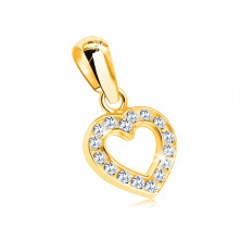 Pandantiv din aur de 9K - contur în formă de inimă pavat cu zirconii rotunde transparente