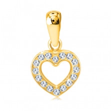 Pandantiv din aur de 9K - contur în formă de inimă pavat cu zirconii rotunde transparente