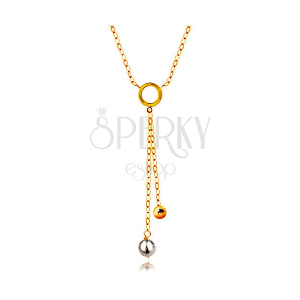 Colier din aur de 14K – perlă albă și bilă strălucitoare pe lanț, cerc plat