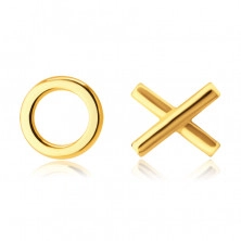 Cercei din aur galben de 14K – simbol „XO” – Îmbrățișări și săruturi, știfturi 