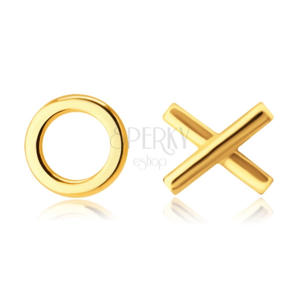 Cercei din aur galben de 14K – simbol „XO” – Îmbrățișări și săruturi, știfturi 