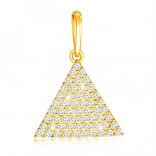 Pandantiv din aur de 14K - triunghi isoscel, mici zirconii rotunde, clemă ovală