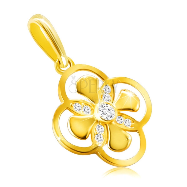 Pandantiv din aur de 14K - floare cu petale combinate, zirconiu în suport