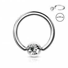Piercing pentru sprâncene din oțel 316L – inel cu un cristal transparent într-o lunetă rotundă, 1,6 mm, diametru 8 mm