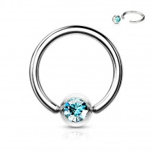 Piercing pentru sprâncene, din oțel 316L – inel cu un cristal într-o lunetă rotundă, 0,8 mm, diametru 8 mm