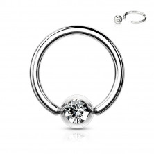 Piercing pentru sprâncene, din oțel 316L – inel cu un cristal într-o lunetă rotundă, 0,8 mm, diametru 8 mm