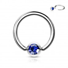 Piercing pentru sprâncene, din oțel 316L – inel cu cristal în lunetă rotundă, 1,6 mm, diametru 8 mm