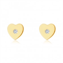 Cercei din aur de 14K - inimă mică, cu un mic zirconiu rotund clar, închidere de tip fluturaș