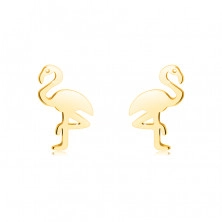 Cercei din aur 14K - flamingo pe un picior, suprafață netedă, închidere de tip fluturaș