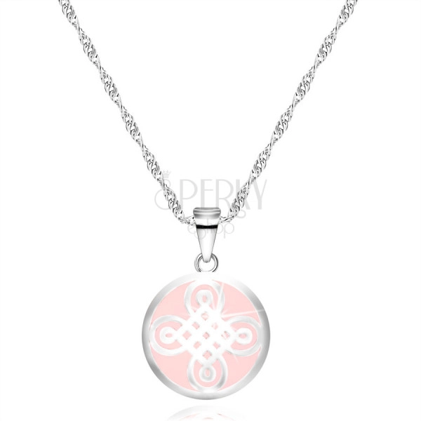 Colier din argint 925 - pandantiv în formă de inel, motiv celtic, fond roz