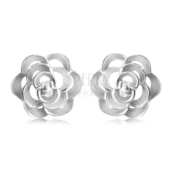 Cercei din argint 925 - trandafir decupat cu petale, închidere de tip fluturaș
