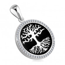 Pandantiv din argint 925 - copac al vieții cu smalț negru, zirconii sclipitoare