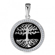 Pandantiv din argint 925 - copac al vieții cu smalț negru, zirconii sclipitoare
