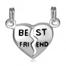 Pandantiv dublu din argint 925 - inimă despicată, inscripție “BEST FRIEND” 