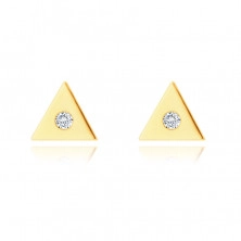 Cercei din aur de 14K - triunghi mic cu un zircon clar în centru, închidere de tip fluturaș