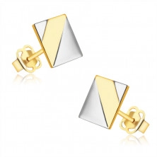 Cercei din aur combinat de 14K - pătrat lucios, două triunghiuri din aur alb