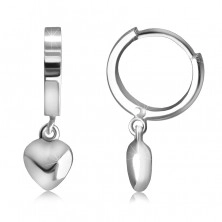 Cercei din argint 925 - cercuri lustruite cu oglinzi, cu o inimă, suprafață netedă