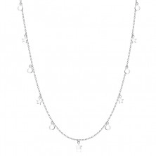 Colier lung din argint 925 – lanț subțire, stele, cercuri