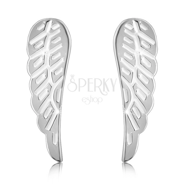 Cercei din argint 925 - aripi de înger cu crestături, suprafață lucioasă, închidere de tip fluturaș