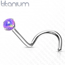 Piercing nas curbat din titan - opal sintetic, reflexe curcubeu, 1 mm