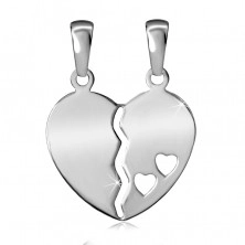 Pandantiv dublu din argint 925 - inimă despicată cu decupaj din două inimi mici