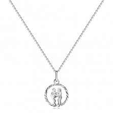 Lanț și pandantiv din argint cu model semn zodiacal, GEMENI