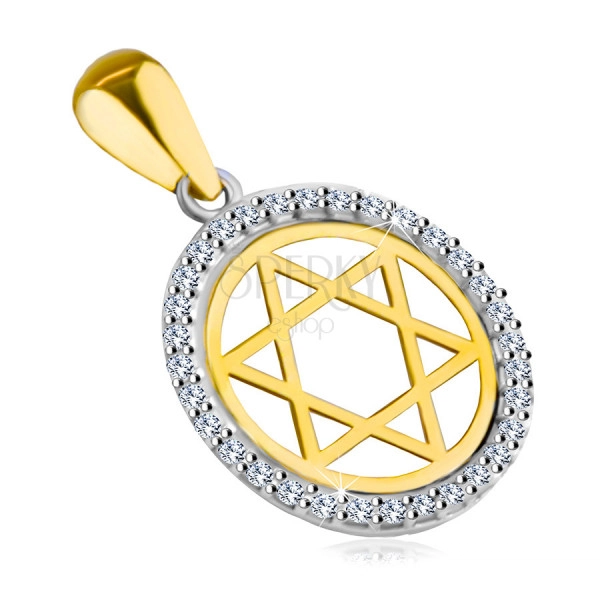 Pandantiv din aur combinat de 14K – Steaua lui David într-un cerc cu un contur de zirconiu 
