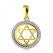 Pandantiv din aur combinat de 14K – Steaua lui David într-un cerc cu un contur de zirconiu 