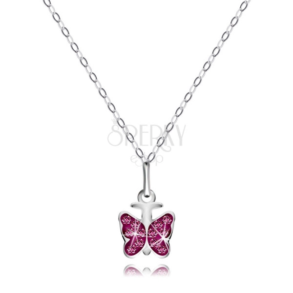 Colier din argint 925 - lanț strălucitor, fluture, zirconii rotunzi roz