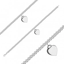 Brățară din argint 925 – lanț de mărgele, pandantiv în formă de inimă, închidere gheară de homar 