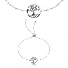 Brățară reglabilă din argint 925 - lanț pătrat, copac al vieții în cerc