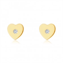 Cercei din aur galben de 14K - inimă cu un diamant strălucitor