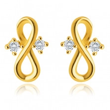 Cercei din aur galben 14K - simbol infinit, diamante strălucitoare clare