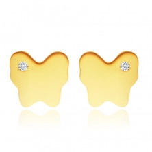 Cercei din aur galben 14K - fluture cu un diamant strălucitor
