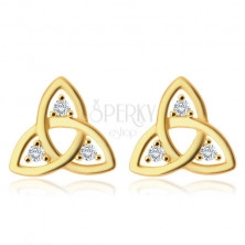 Cercei din aur 14K - simbol Triquetra, diamante clare, închidere de tip fluturaș