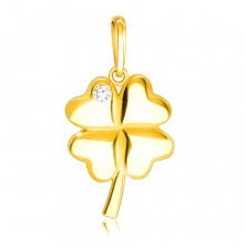 Pandantiv din aur galben 9K - trifoi strălucitor cu patru frunze cu un diamant strălucitor