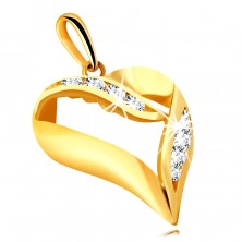 Pandantiv din aur galben 585 - contur de inimă, diamante strălucitoare