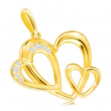 Pandantiv din aur de 14K - contur cu trei inimi, diamante clare