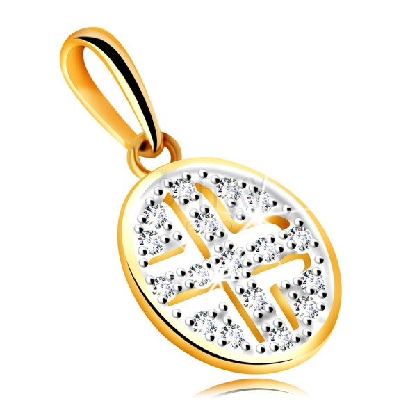 Pandantiv din aur galben 14K - cerc decorat cu diamante strălucitoare, placaj negru