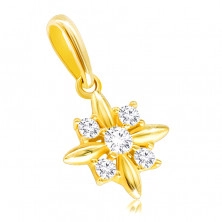 Pandantiv cu diamante din aur galben de 14K - floare cu petale alungite și diamante