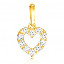 Pandantiv din aur galben 14K - contur și simetric al inimii din diamante