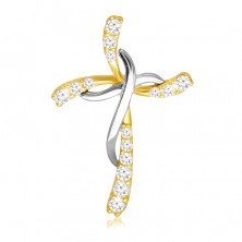 Pandantiv din aur combinat de 14K - cruce pavată cu strălucitoare