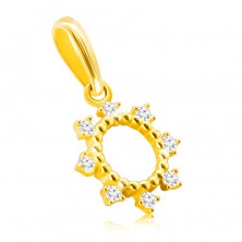 Pandantiv cu diamante din aur galben 585 - inel împodobit cu bile mici, diamante strălucitoare clare
