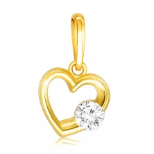 Pandantiv cu diamant din aur galben de 14K - contur inimă strălucitoare cu diamant clar