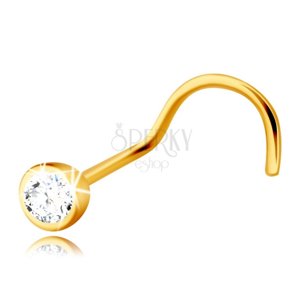 Piercing cu diamante din aur galben de 14K, curbat - diamant strălucitor pe rama rotundă, 2 mm