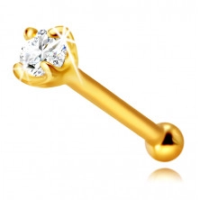 Piercing din aur galben 585, drept - diamant strălucitor pe cadru, 1,75 mm