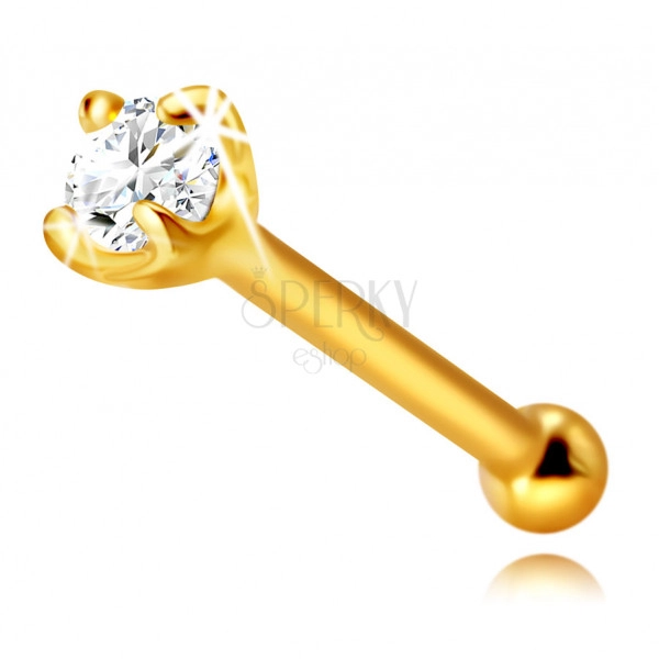 Piercing din aur galben 585, drept - diamant strălucitor pe cadru, 1,75 mm